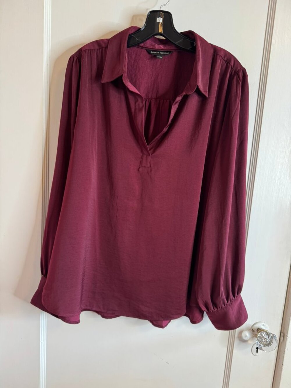 Banana Republic Maroon Red Long Sleeve Satin Pullover Top sz XL